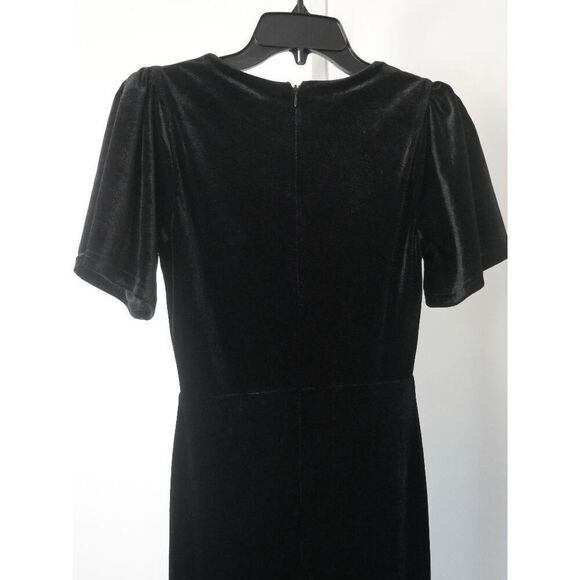 Lulus Black Velvet Trumpet Maxi Dress | XS | V-Neck | Flutter Sleeve | Slit Gown - Picture 10 of 11